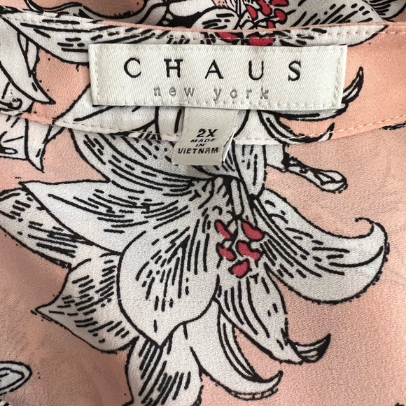 Chaus Sheer Floral Print Pullover V Neck Roll Tab Blouse Women's Plus Size 2X - Picture 7 of 8